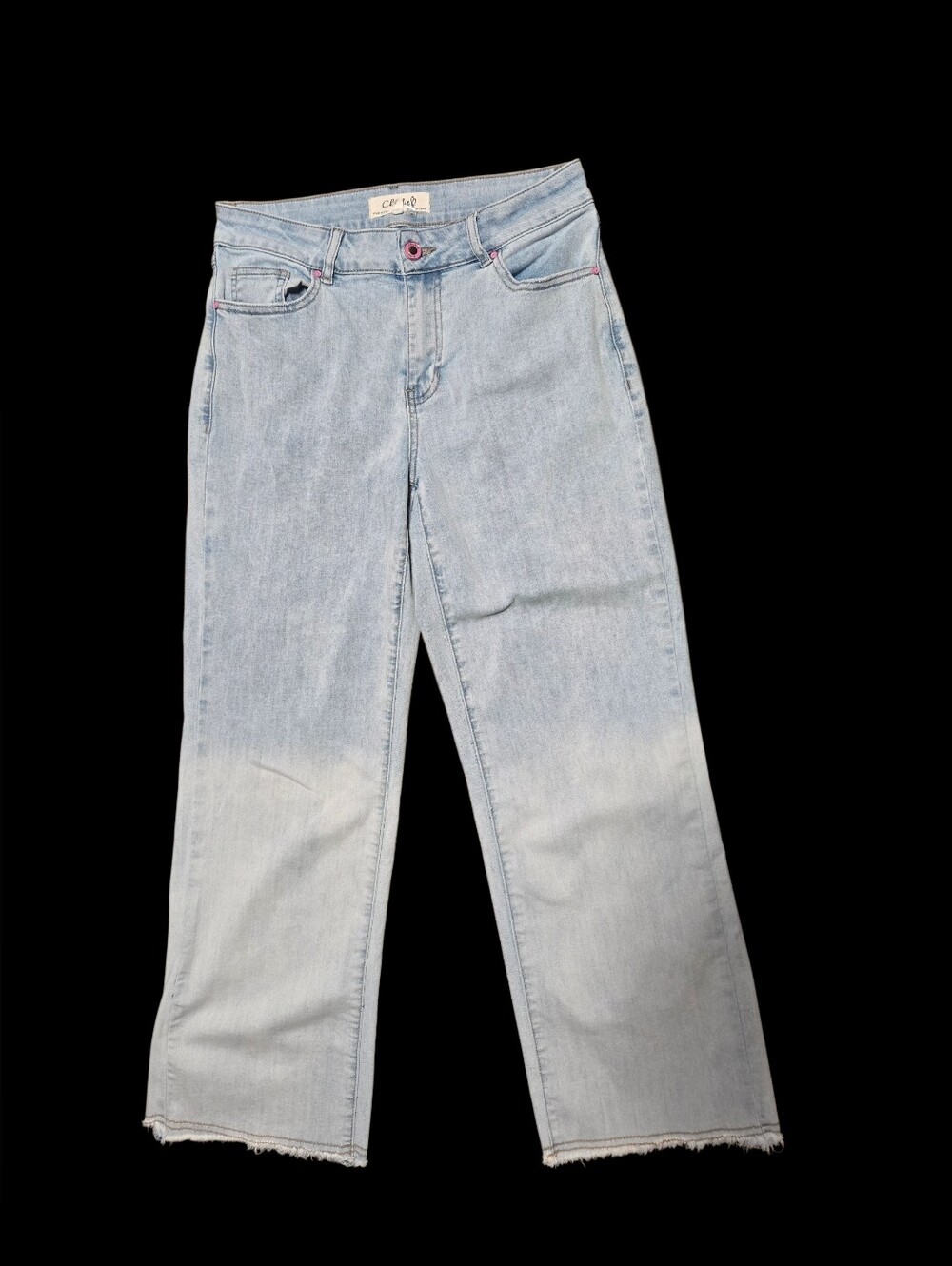 Charlie B Lightwash Straight Leg Denim Jeans Size 6, Hippie Boho 80s Fringe